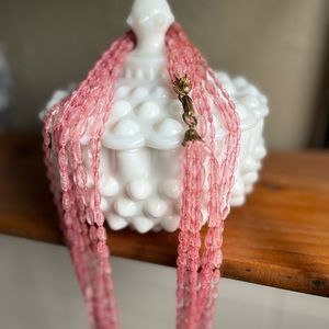 Vintage multi-strand long pink beaded necklace